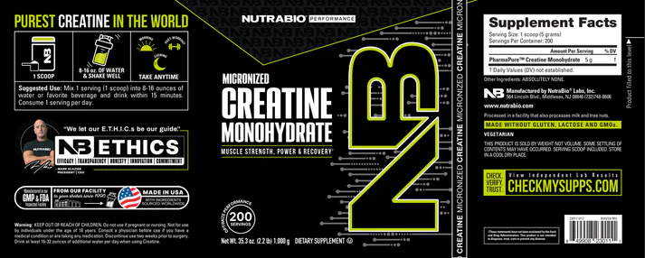CREATINA MONOHIDRATADA MICRONIZADA (1 KG) (PUREZA DE GRADO FARMACEUTICO) - NUTRABIO