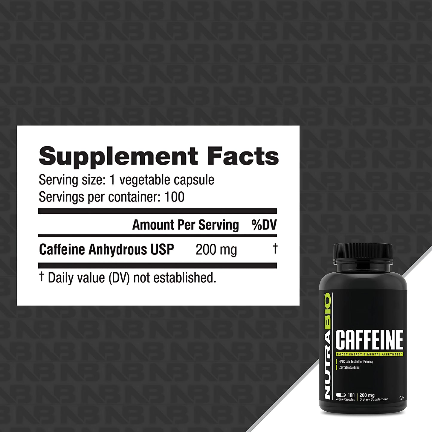 Cafeina 200mg, 100 capsulas - Nutrabio