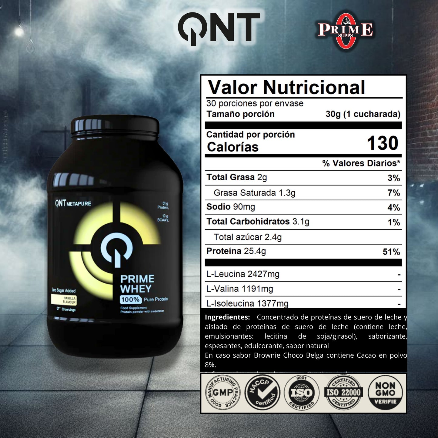 PRIME WHEY, 2LB, 30 SERVICIOS - QNT SPORTS, MADE IN EUROPA, BELGICA