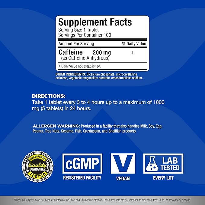 Cafeina 200mg, 100 capsulas - Allmax