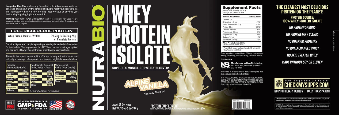 WHEY PROTEIN ISOLATE 2LB - NUTRABIO