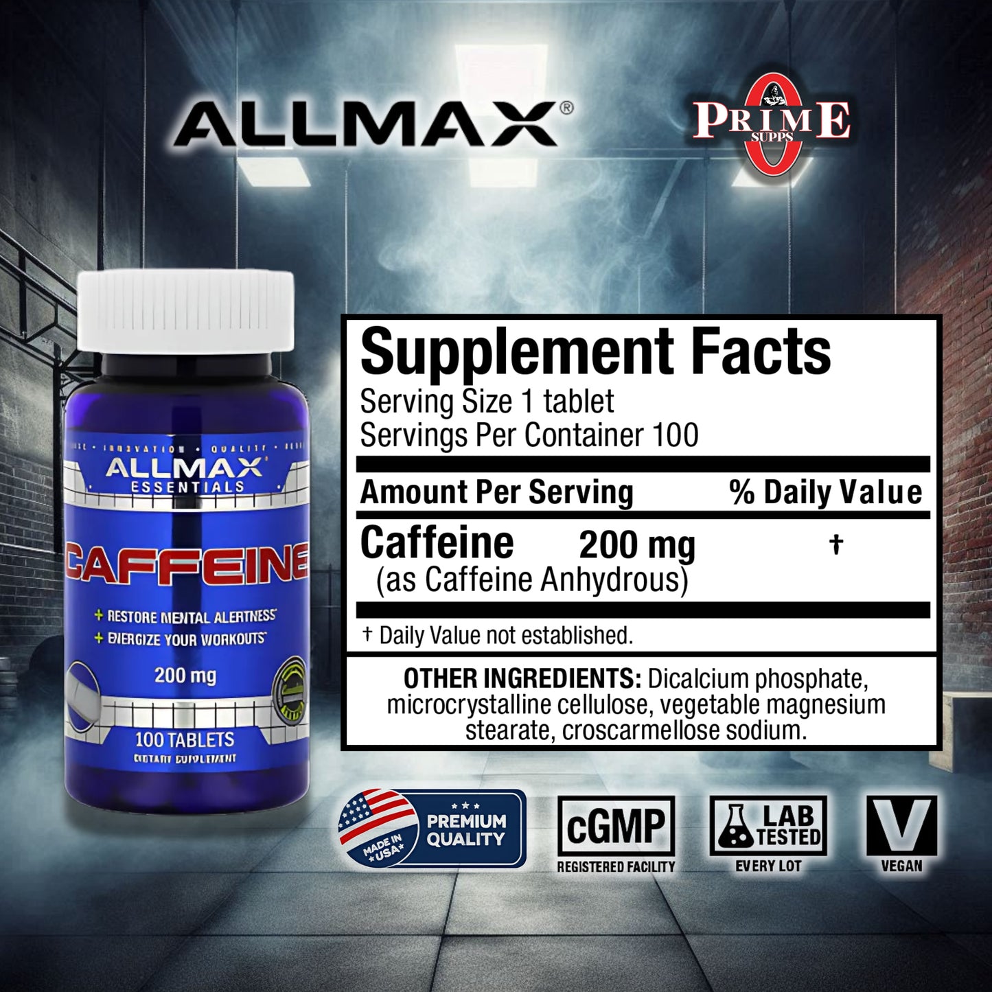 Cafeina 200mg, 100 capsulas - Allmax