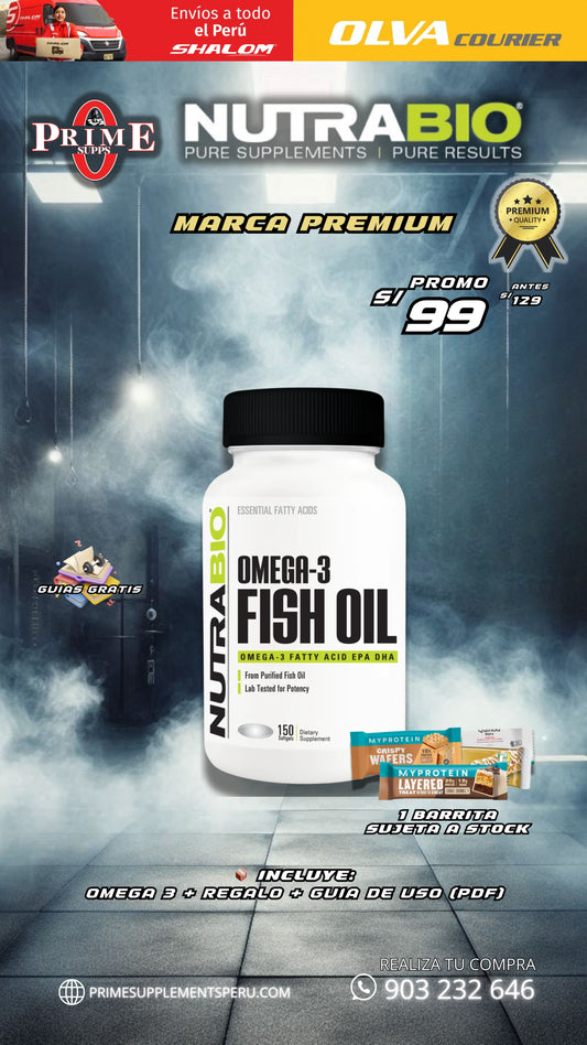 OMEGA 3, 150 CAPSULAS, NUTRABIO + REGALO 🎁 (PROMO)