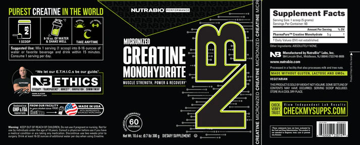 CREATINA MONOHIDRATADA MICRONIZADA 300GR (PUREZA DE GRADO FARMACEUTICO) - NUTRABIO
