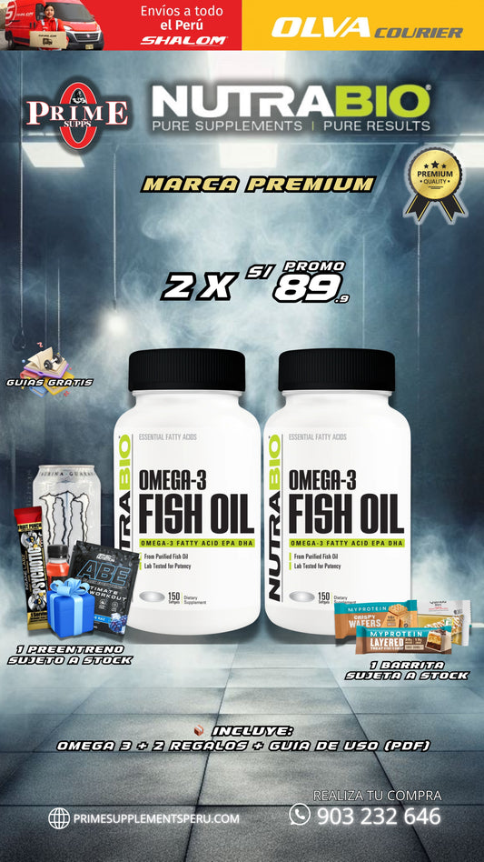 DUO OMEGA 3, 150 CAPSULAS, NUTRABIO + 2 REGALOS 🎁 (PROMO)