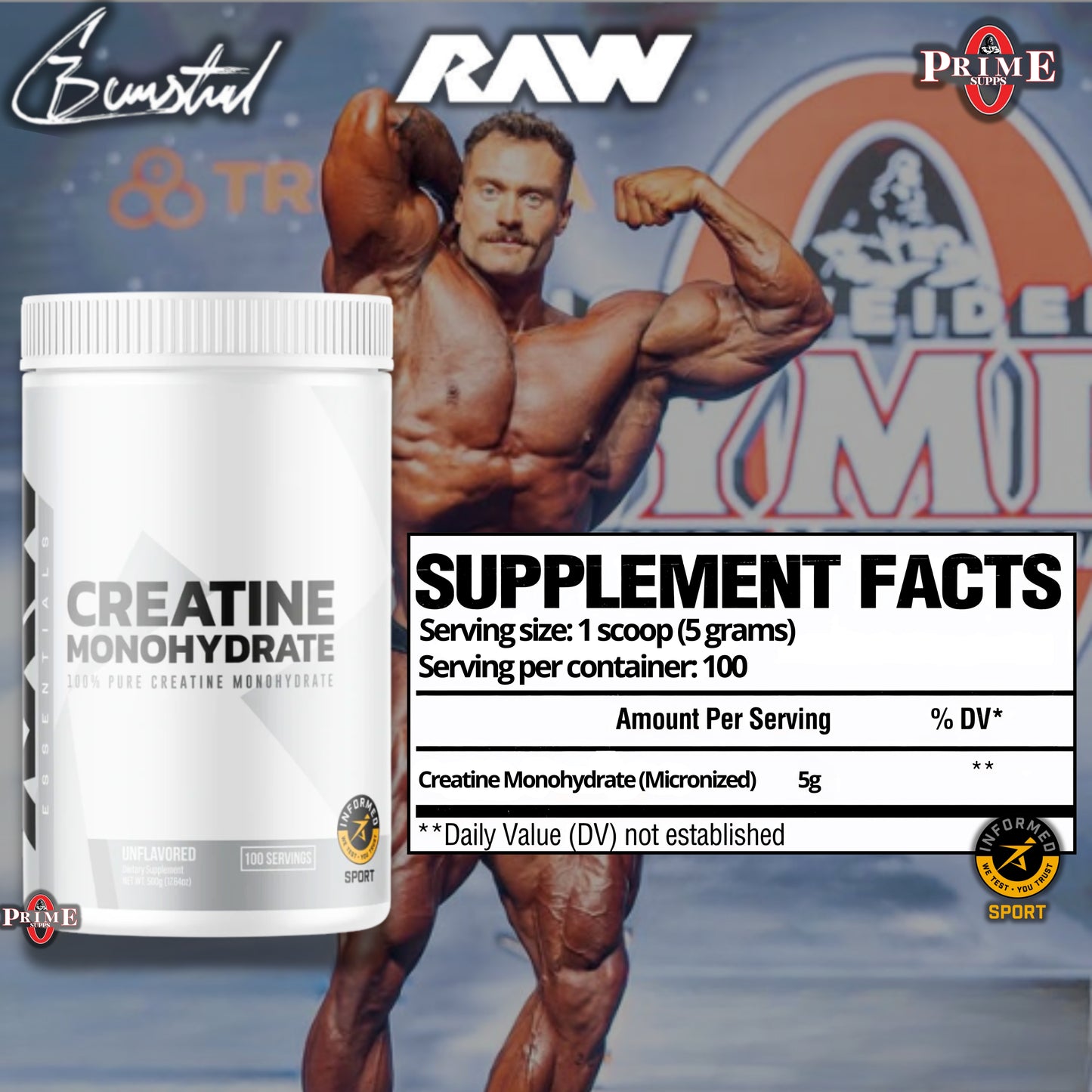 CREATINA MONOHIDRATADA Y MICRONIZADA 500 GR - RAW NUTRITION BY CBUM