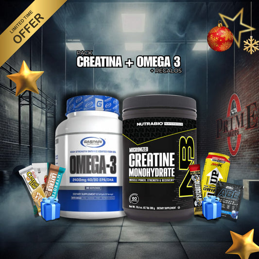 PACK: CREATINA NUTRABIO 500GR + OMEGA 3 GASPARI NUTRITION