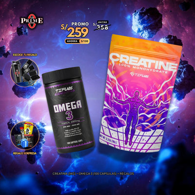 CREATINA (1KG) + OMEGA 3 (100 CAPSULAS) + REGALOS