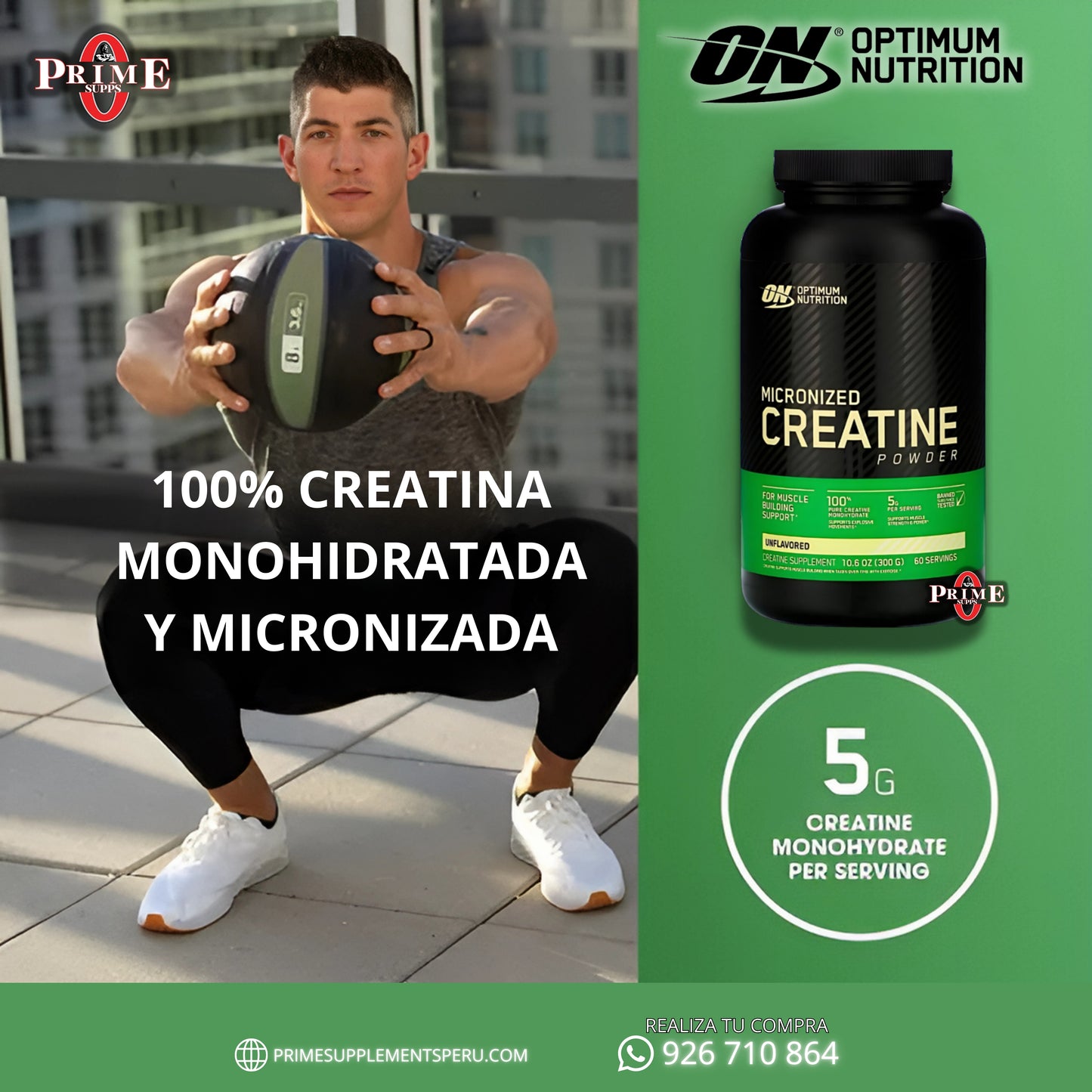CREATINA MONOHIDRATADA Y MICRONIZADA (300 GR) - OPTIMUM NUTRITION